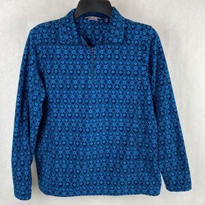 Lands’ End Pullover 1/4 Quarter Zip Fleece Womens Sz Small 6-8 Blue Print Jacket